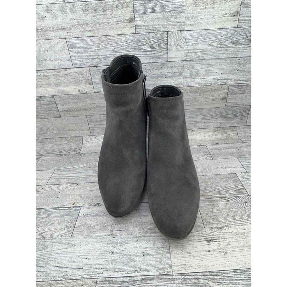 Blondo Waterproof Grey Suede Ankle Boots Side Zip Block Heel Women Size 9.5M